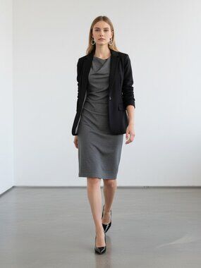 WHBM gray drape neck dress